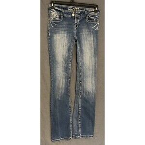 WALLFLOWER Women’s Juniors Bootcut Low Rise Cotton Blend Denim Blue Jeans-Size 3